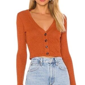 Privacy Please Nadia Rust Metallic Shimmer Button Down Cardigan‎ Size Medium